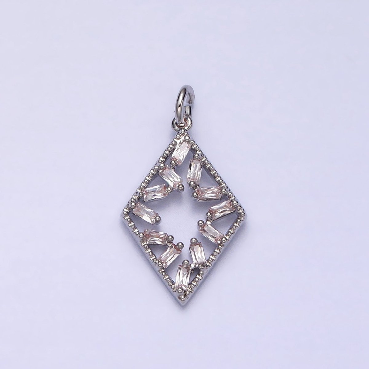 16K Gold Filled Open Rhombus Clear Baguette CZ Add-On Charm in Gold & Silver | AC1211 AC1212 - DLUXCA