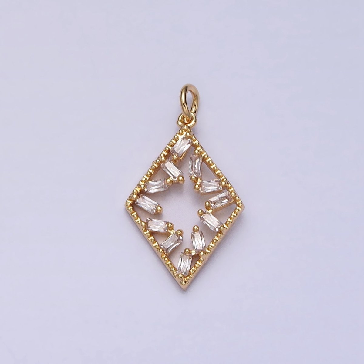 16K Gold Filled Open Rhombus Clear Baguette CZ Add-On Charm in Gold & Silver | AC1211 AC1212 - DLUXCA