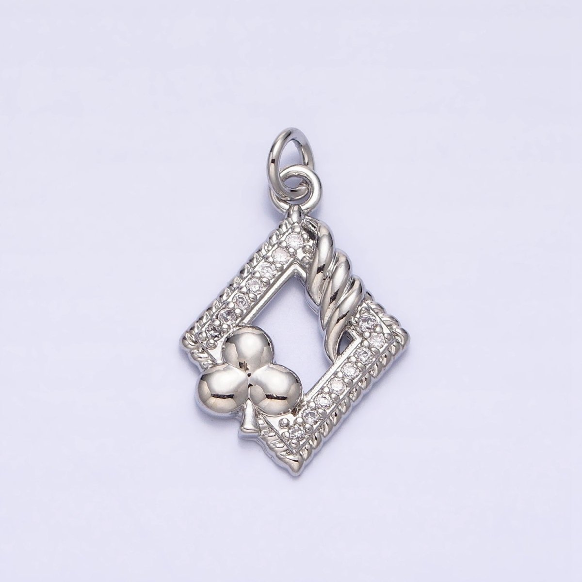 16K Gold Filled Open Rhombus Micro Paved Twisted Clubs Card Charm in Gold & Silver | AC1251 AC1252 - DLUXCA