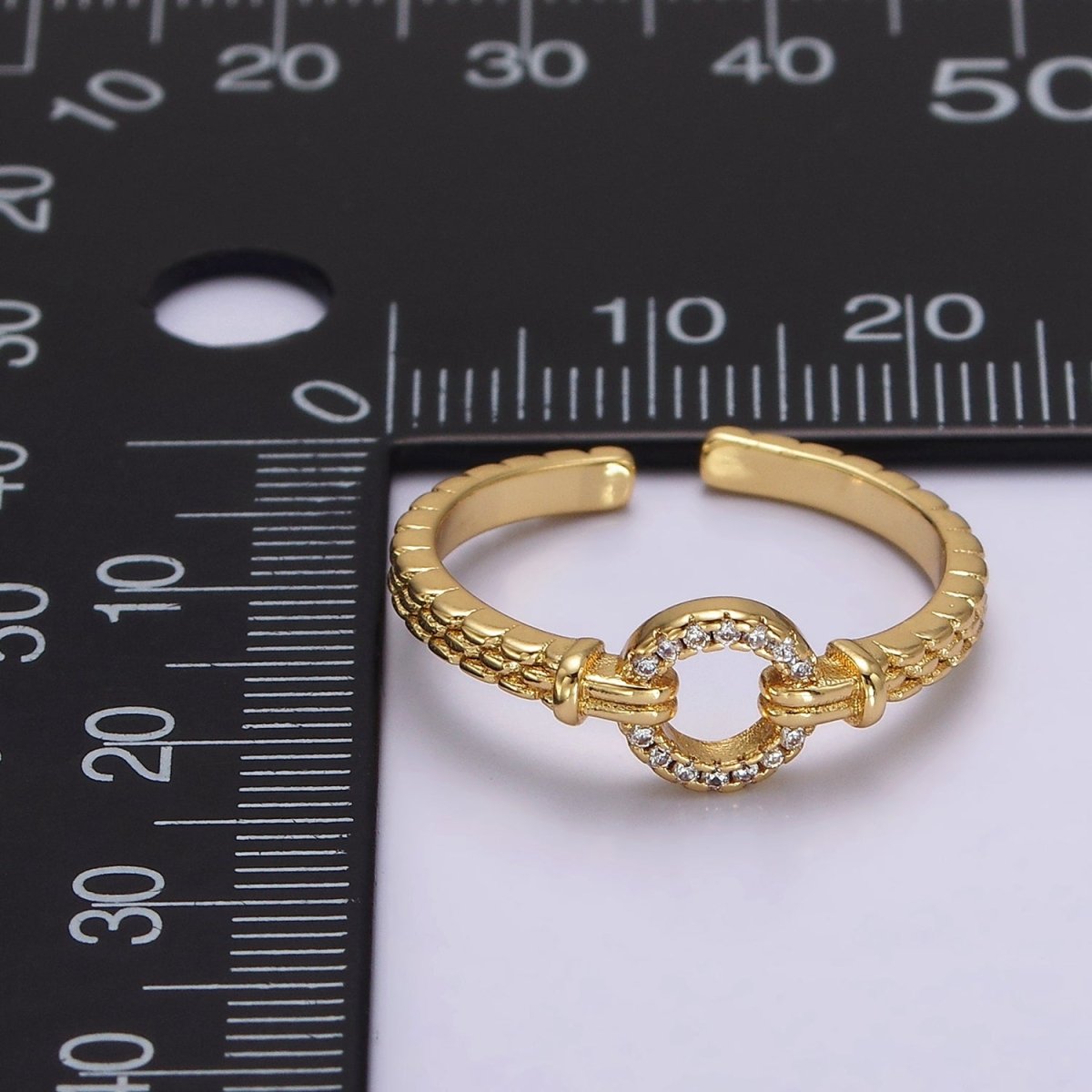 16K Gold Filled Open Round Micro Paved CZ Beaded Band Ring | O1237 - DLUXCA