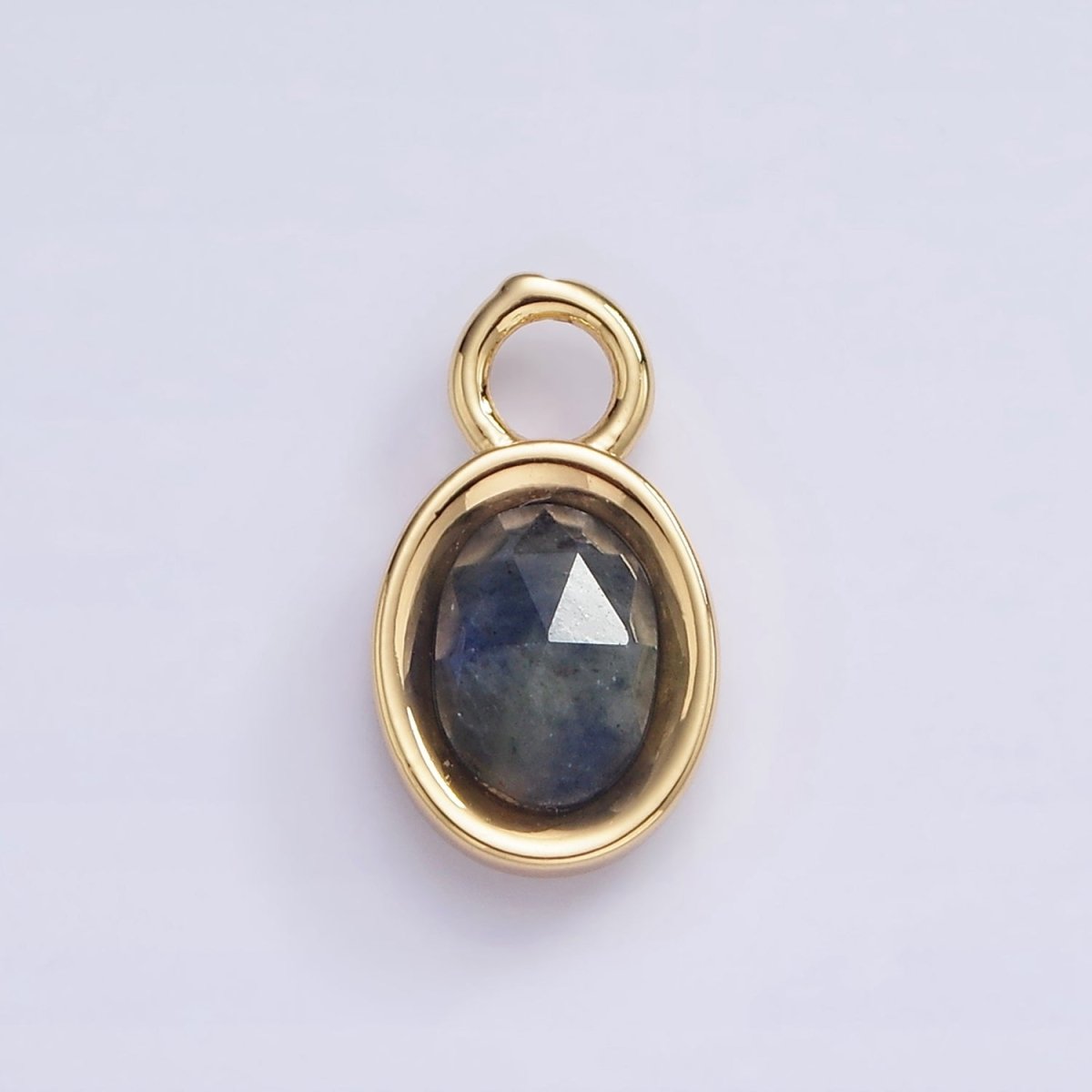 16K Gold Filled Oval Multifaceted Natural Gemstone Personalized Add-On Charm | AC1479 - AC1491 - DLUXCA
