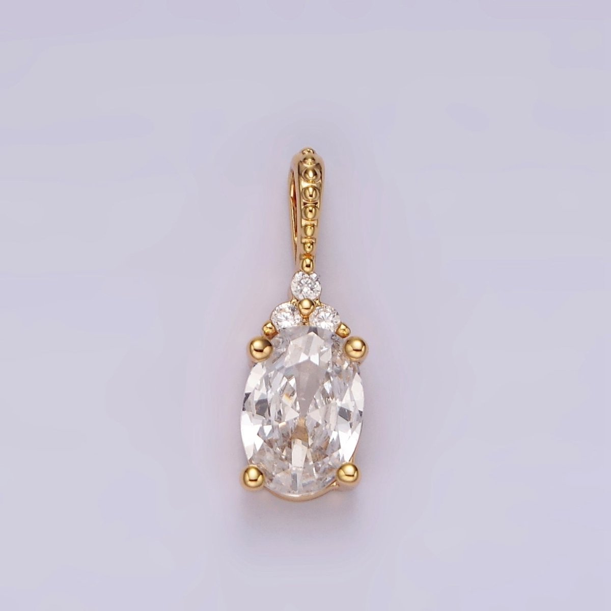 16K Gold Filled Oval Triple CZ Bezel Dotted Bail Personalized Pendant in Gold & Silver | AH001 - AH028 - DLUXCA