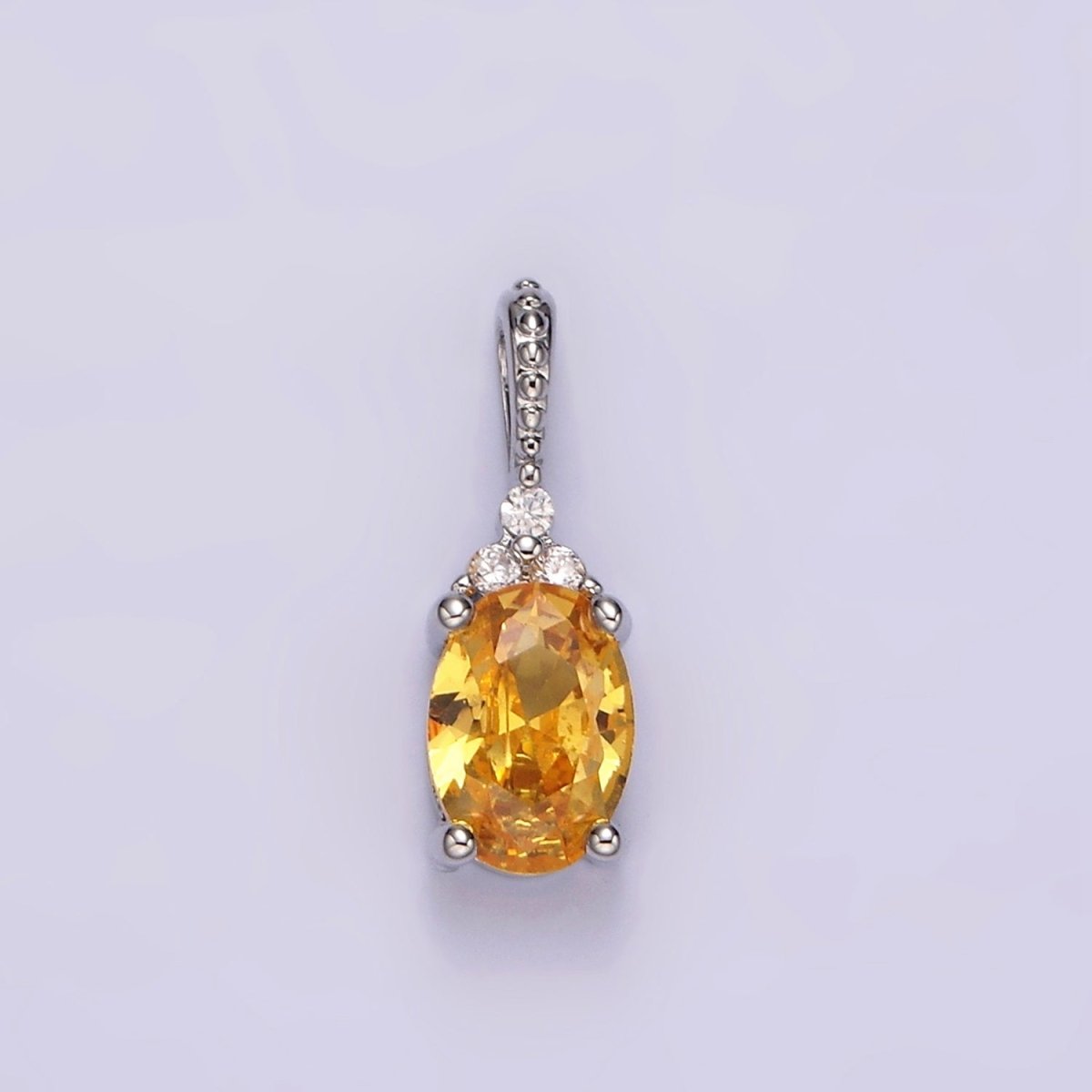 16K Gold Filled Oval Triple CZ Bezel Dotted Bail Personalized Pendant in Gold & Silver | AH001 - AH028 - DLUXCA