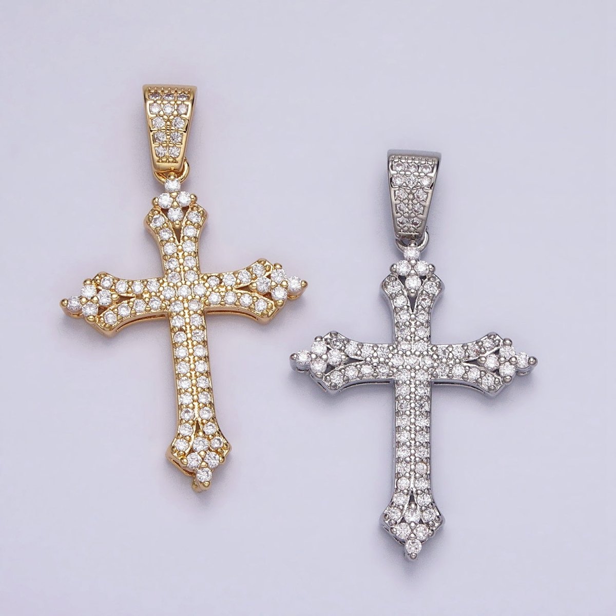 16K Gold Filled Passion Cross Religious Micro Paved CZ Pendant in Gold & Silver | AA-375 AA-376 - DLUXCA