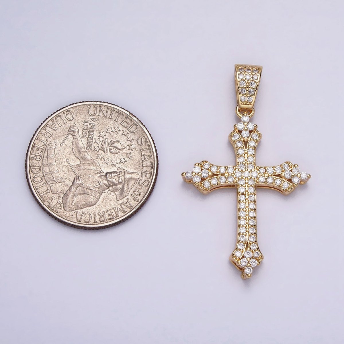 16K Gold Filled Passion Cross Religious Micro Paved CZ Pendant in Gold & Silver | AA-375 AA-376 - DLUXCA