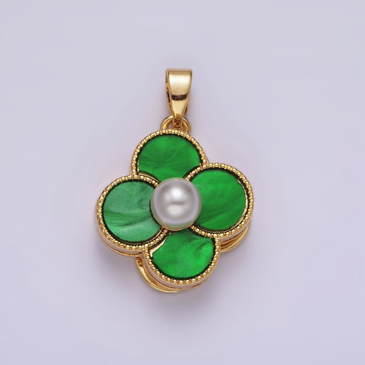 16K Gold Filled Pearl Flower Quatrefoil Spinner Pendant | AA1099 - AA1101 - DLUXCA