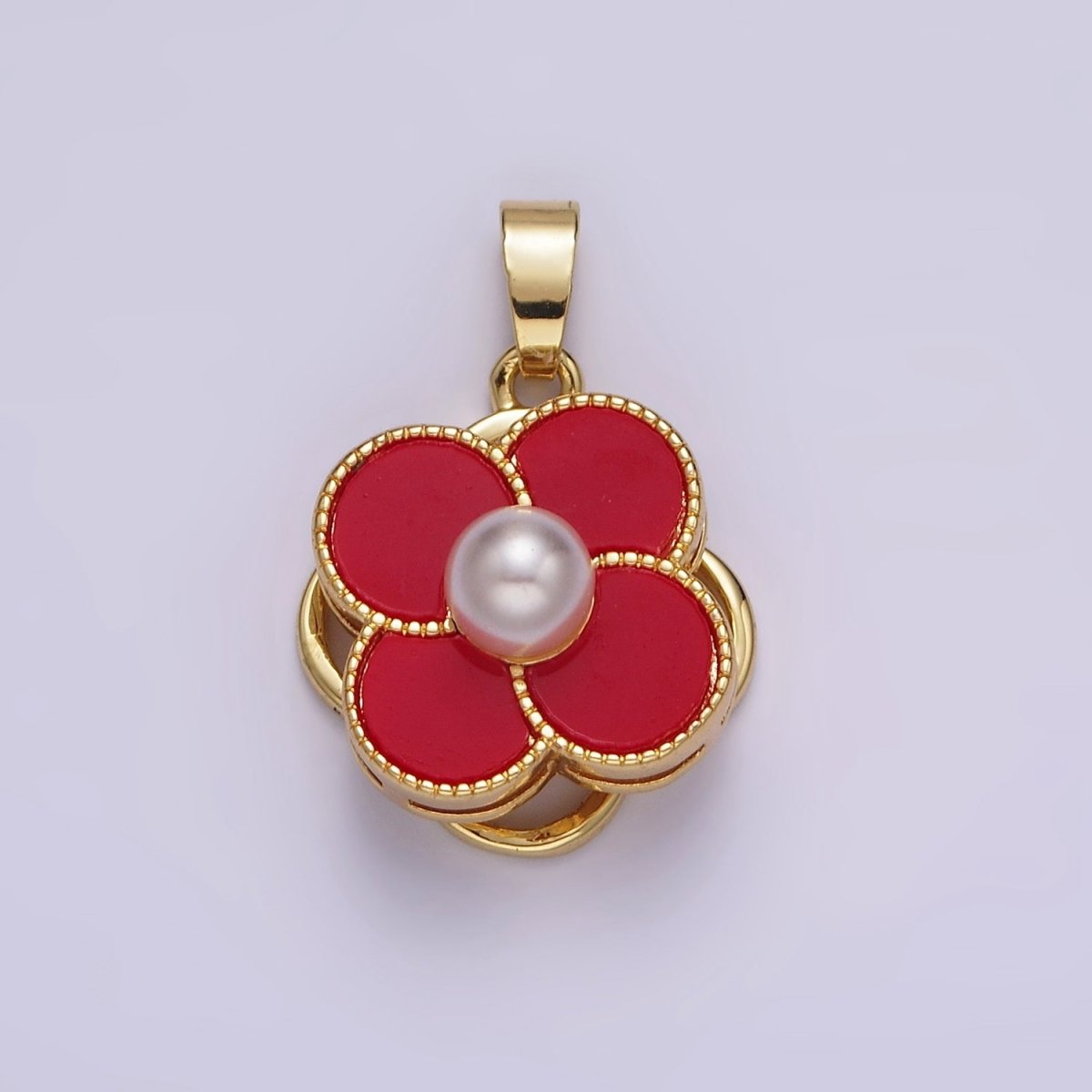 16K Gold Filled Pearl Flower Quatrefoil Spinner Pendant | AA1099 - AA1101 - DLUXCA