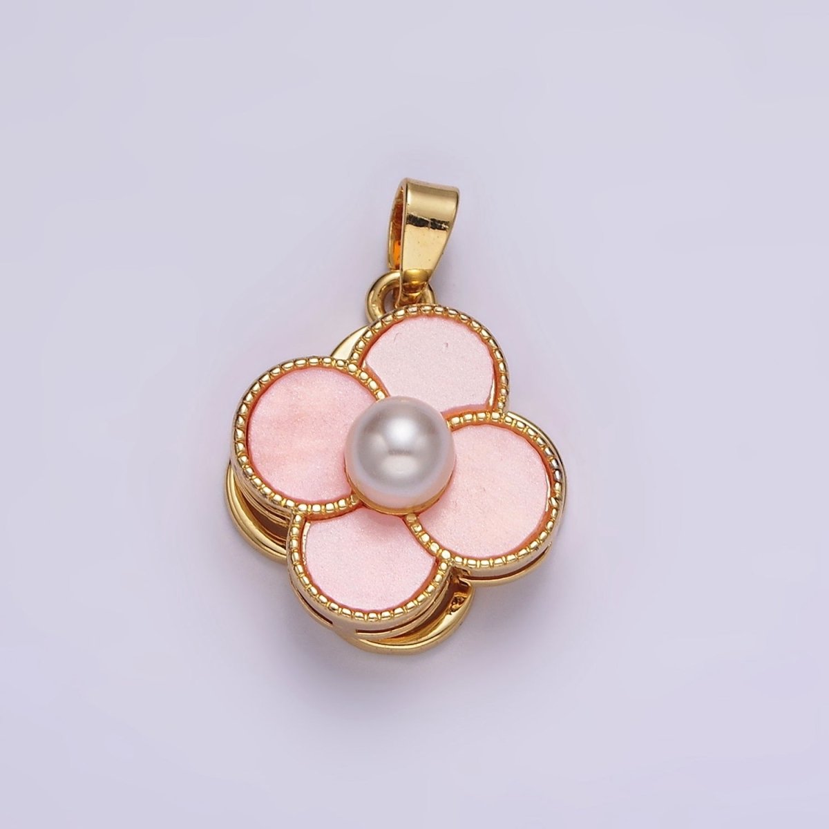 16K Gold Filled Pearl Flower Quatrefoil Spinner Pendant | AA1099 - AA1101 - DLUXCA