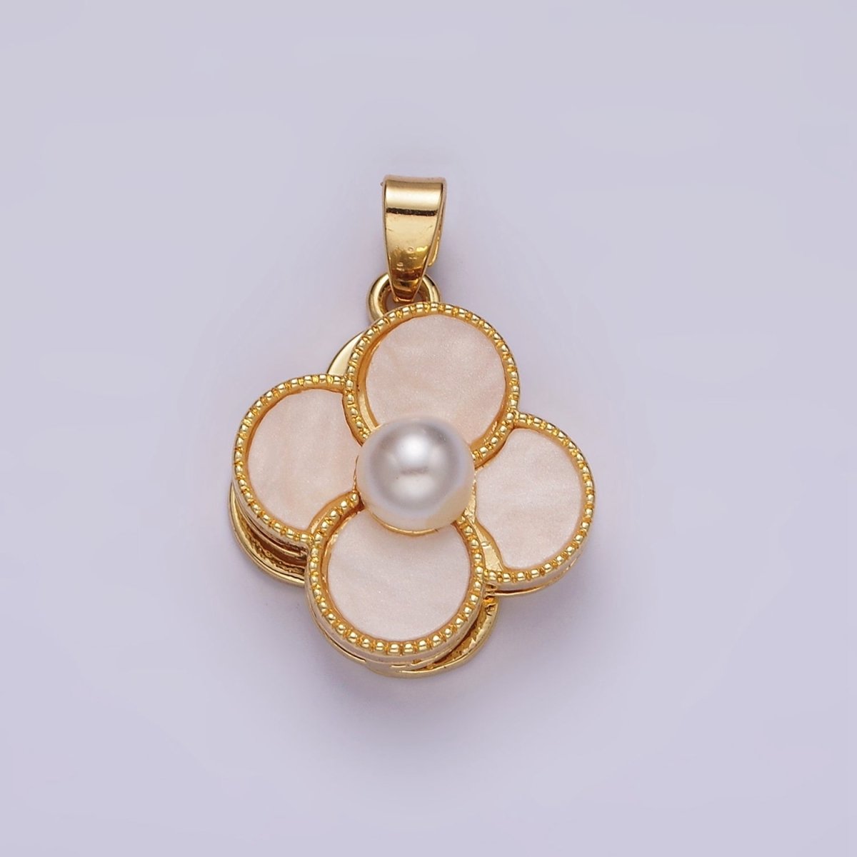 16K Gold Filled Pearl Flower Quatrefoil Spinner Pendant | AA1099 - AA1101 - DLUXCA