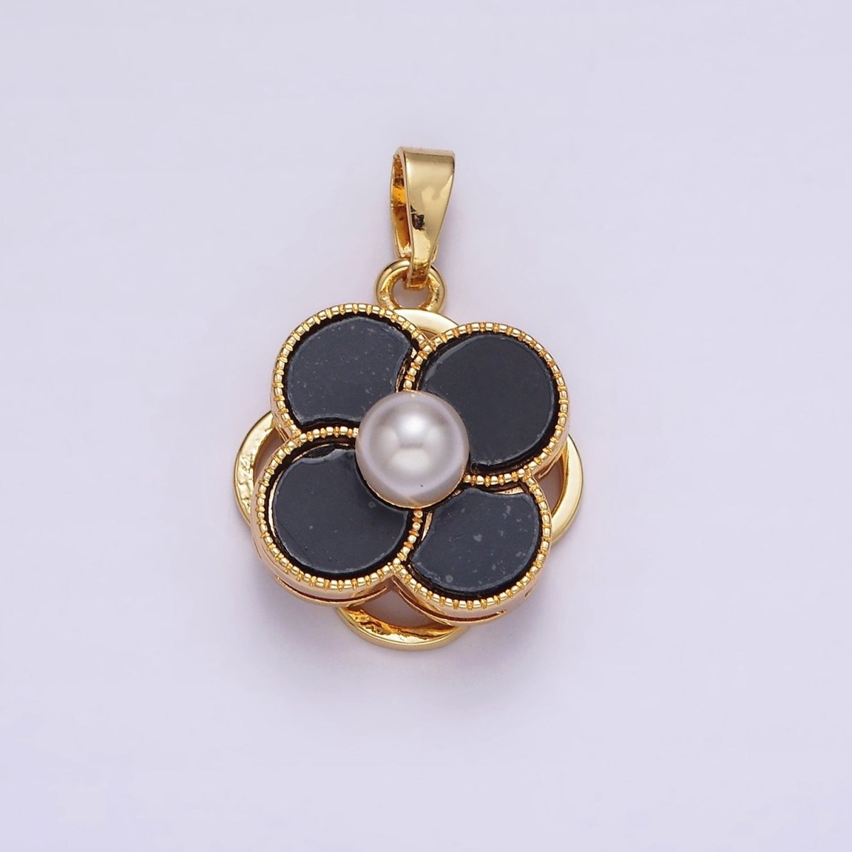 16K Gold Filled Pearl Flower Quatrefoil Spinner Pendant | AA1099 - AA1101 - DLUXCA