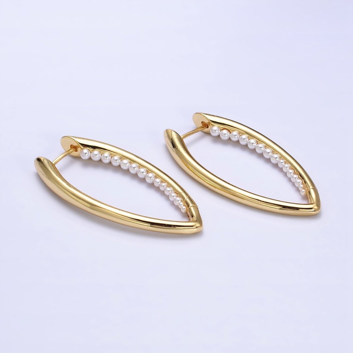 16K Gold Filled Pearl Lined Front-Sided Sphere Hoop Earrings in Gold & Silver | AE066 AE067 - DLUXCA
