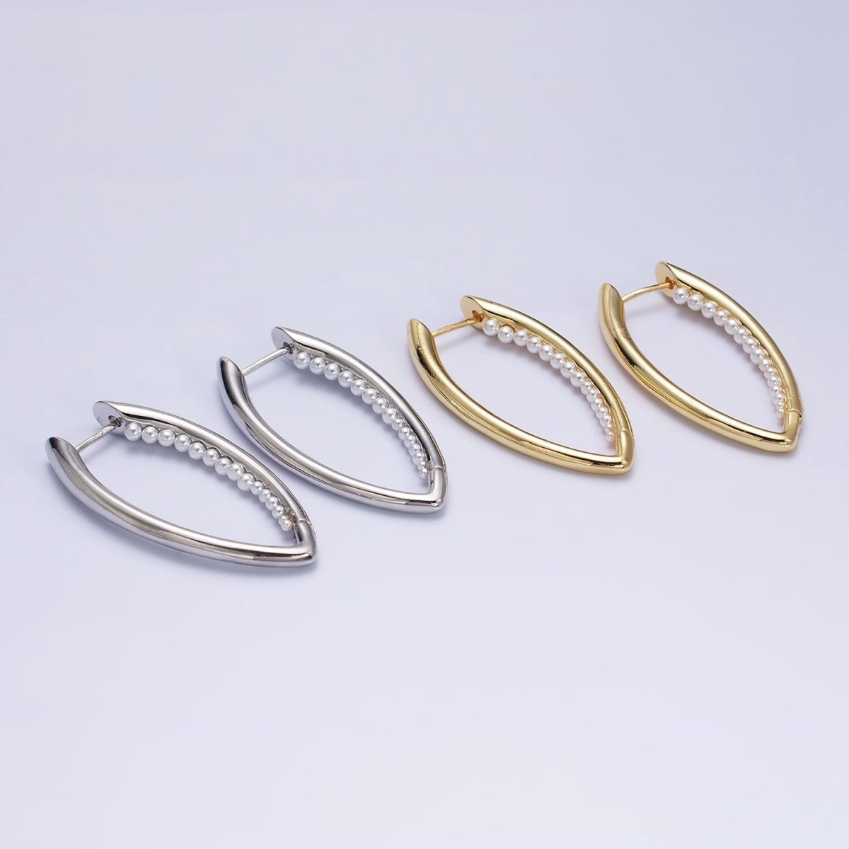 16K Gold Filled Pearl Lined Front-Sided Sphere Hoop Earrings in Gold & Silver | AE066 AE067 - DLUXCA