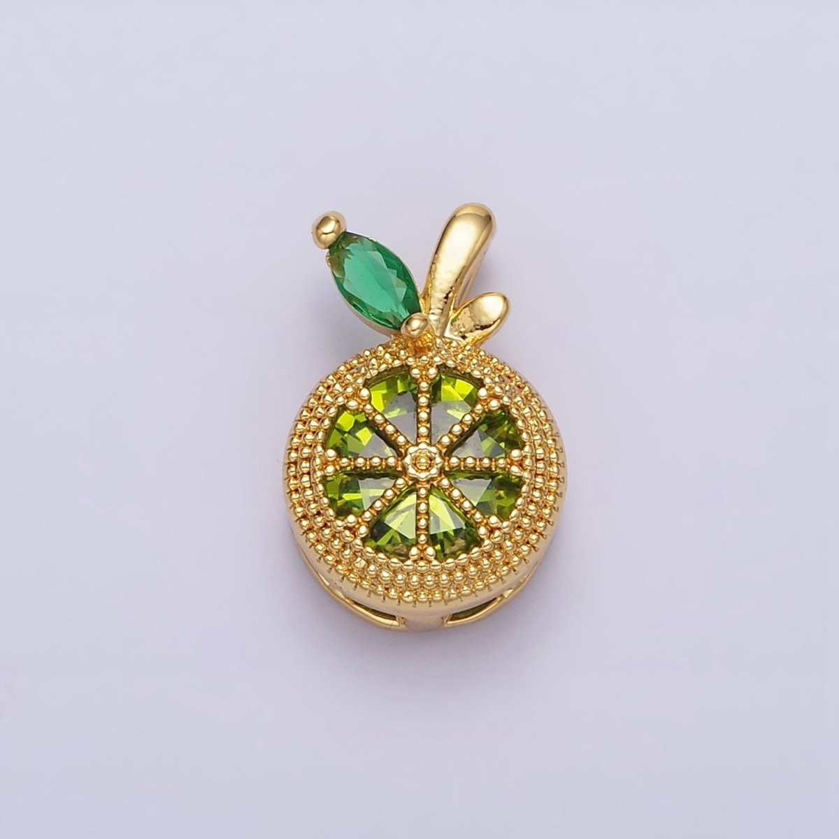 16K Gold Filled Peridot Olive Green Marquise CZ Orange Fruit Charm | AC1372 - DLUXCA