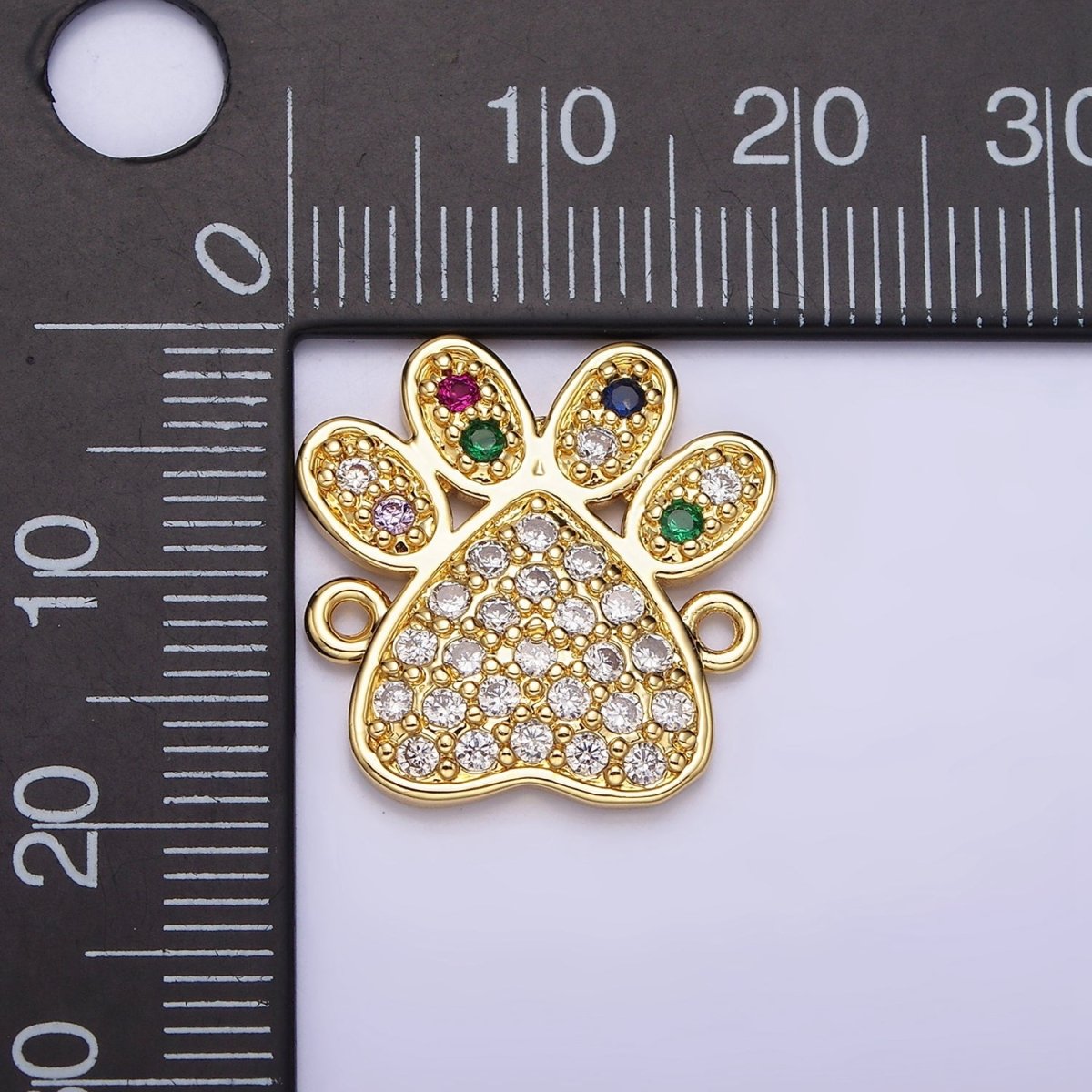 16K Gold Filled Pet Pawprint Micro Paved Multicolor Clear Micro Paved CZ Connector | AA1037 - DLUXCA