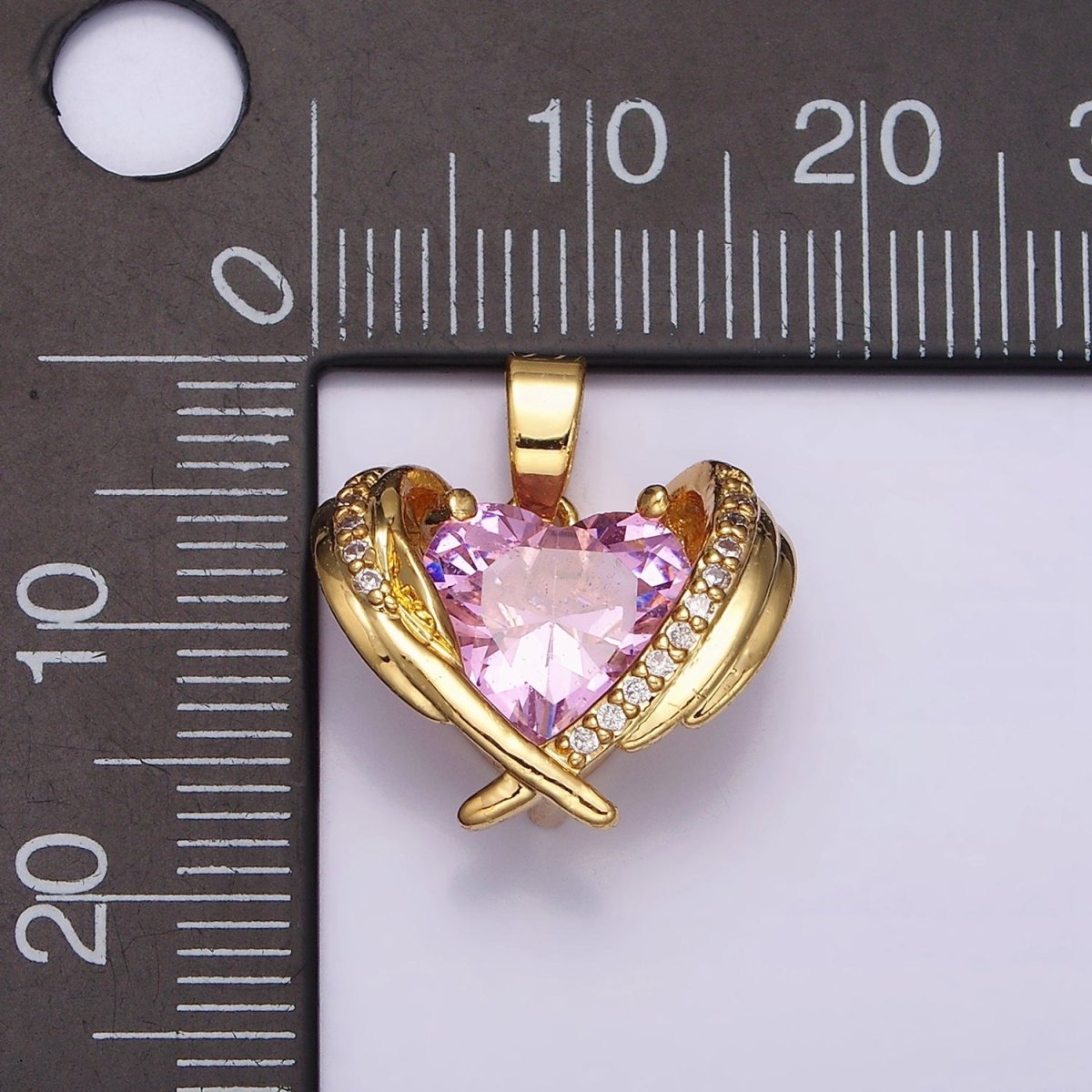 16K Gold Filled Pink CZ Heart Micro Paved Wings Pendant | AA485 - DLUXCA