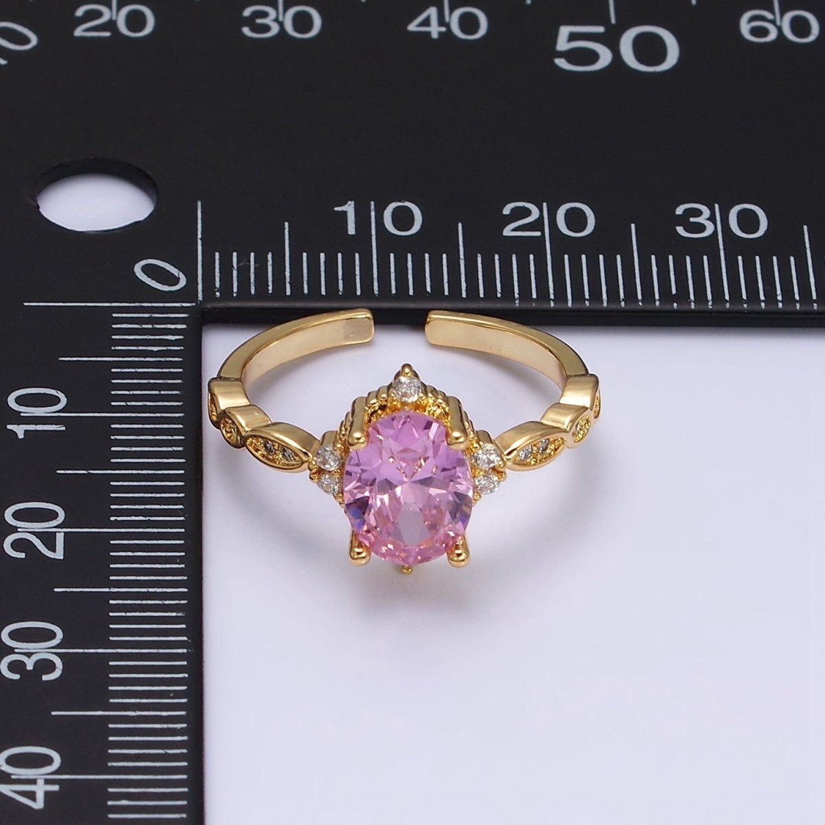 16K Gold Filled Pink CZ Oval Micro Paved Adjustable Ring in Gold & Silver | O-1605 O-1606 - DLUXCA