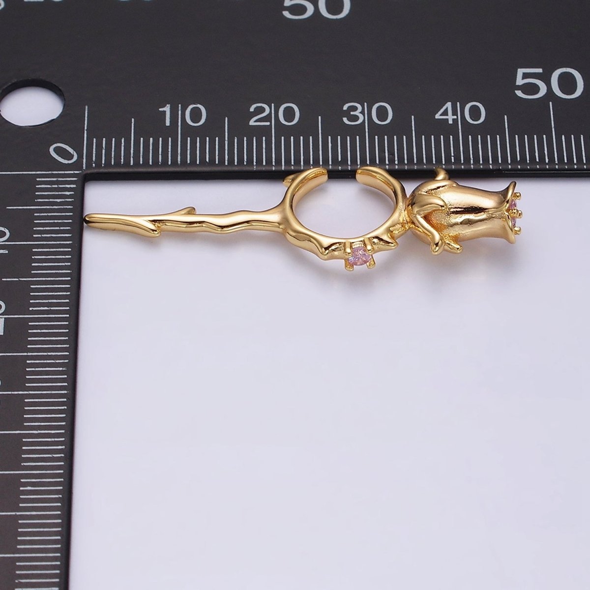 16K Gold Filled Pink CZ Rose Flower Molten Drip Linear Ear Cuff Earrings in Gold & Silver | AI015 AI016 - DLUXCA