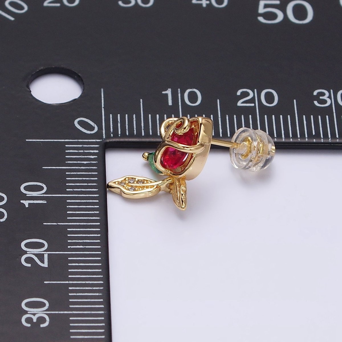 16K Gold Filled Pink, Red Rose Flower CZ Stud Earrings | AE768 - DLUXCA