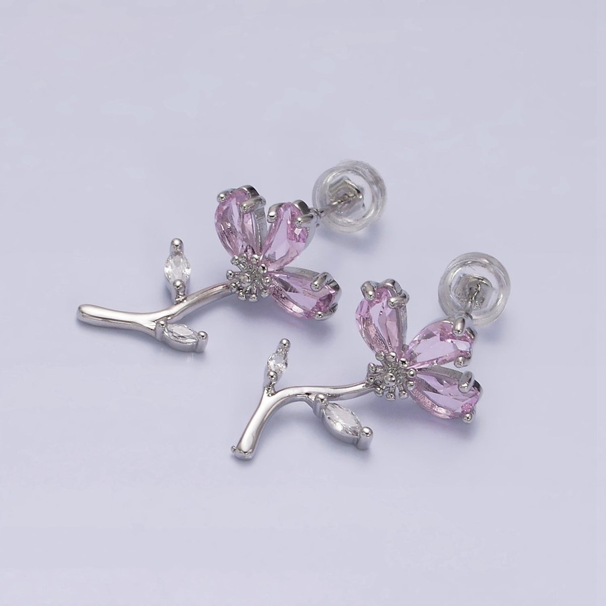 16K Gold Filled Pink Teardrop Flower Marquise Leaf Stud Earrings in Gold & Silver | AE840 AE841 - DLUXCA
