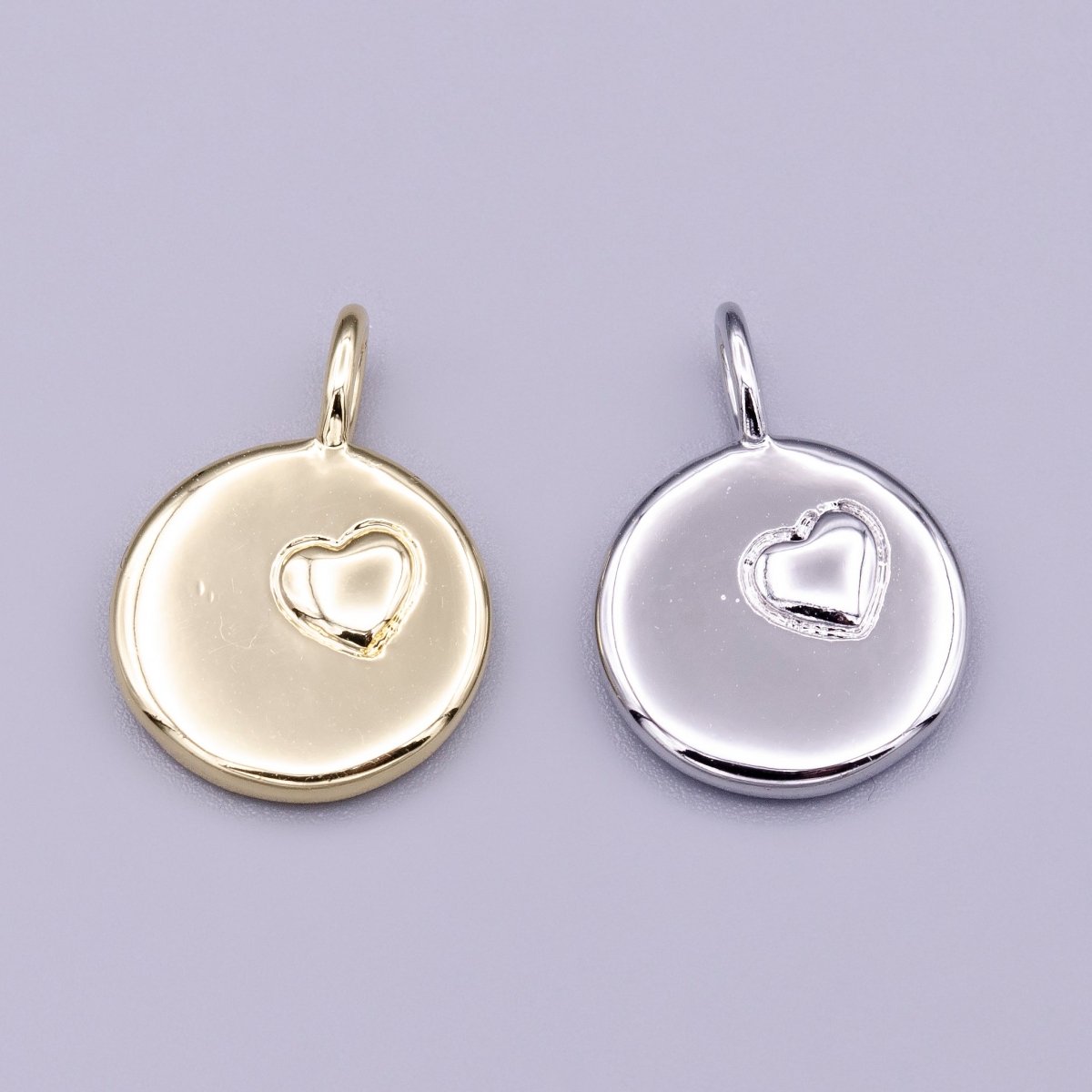 16K Gold Filled Puffed Heart Round Charm in Gold & Silver | AC1181 AC1182 - DLUXCA