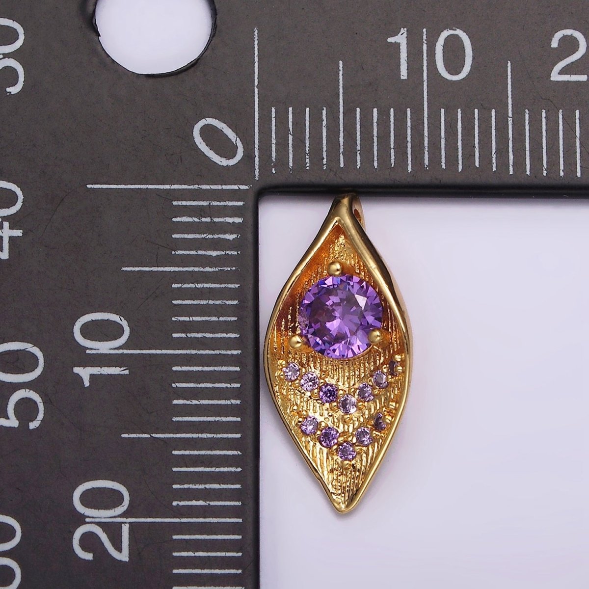 16K Gold Filled Purple CZ Arrow Micro Paved Curved Lead Nature Charm | N1914 - DLUXCA