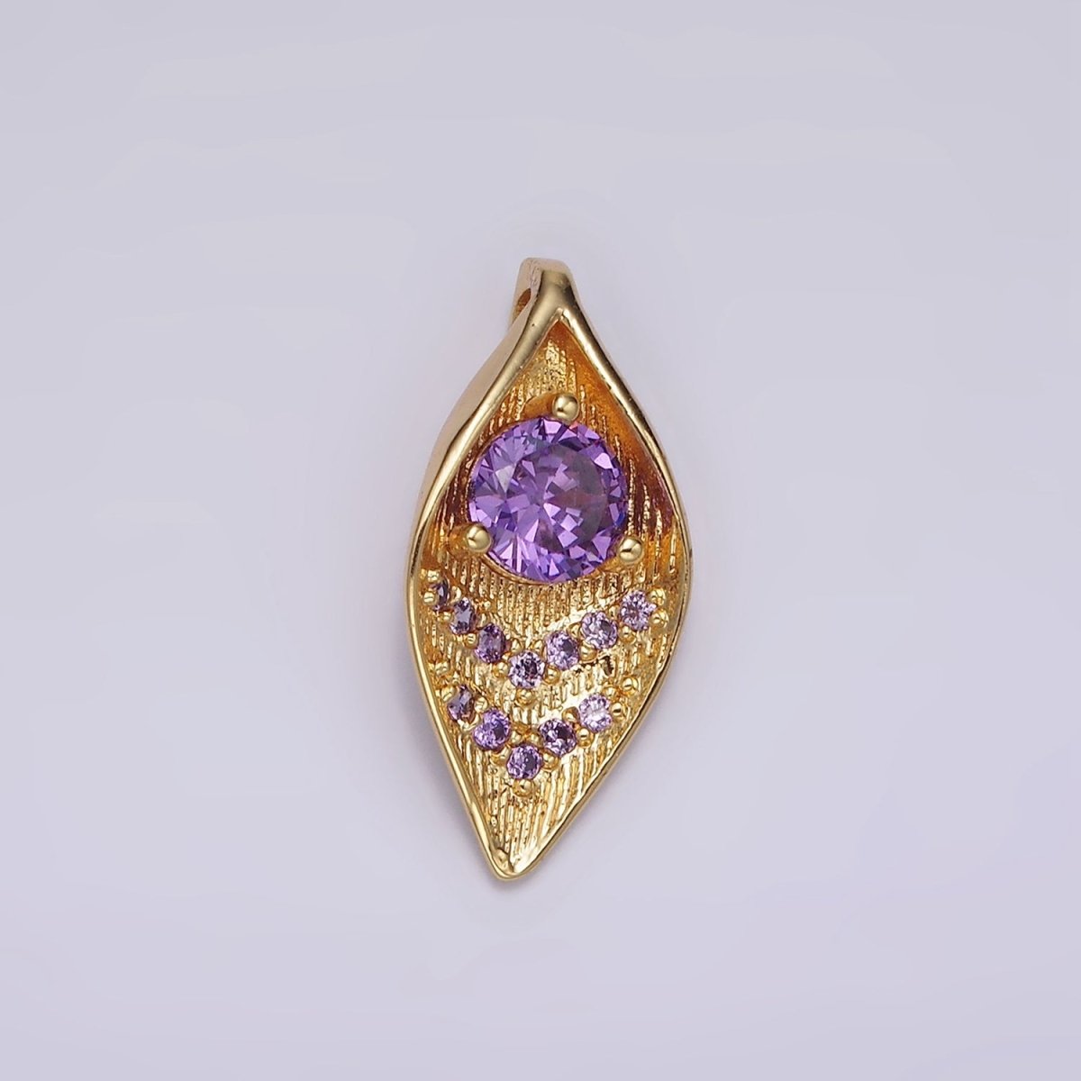 16K Gold Filled Purple CZ Arrow Micro Paved Curved Lead Nature Charm | N1914 - DLUXCA