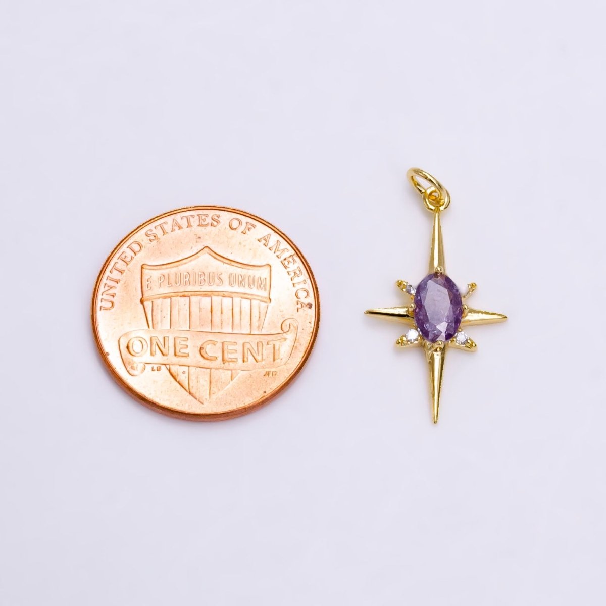 16K Gold Filled Purple CZ Celestial North Star Charm | N1172 - DLUXCA