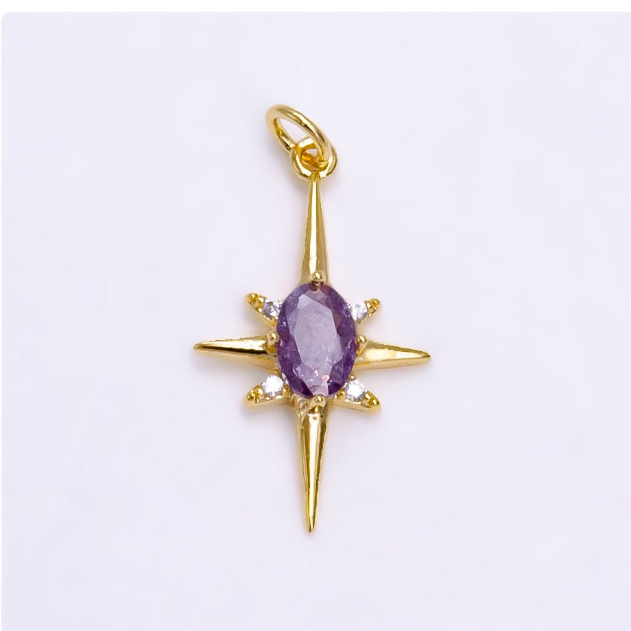 16K Gold Filled Purple CZ Celestial North Star Charm | N1172 - DLUXCA