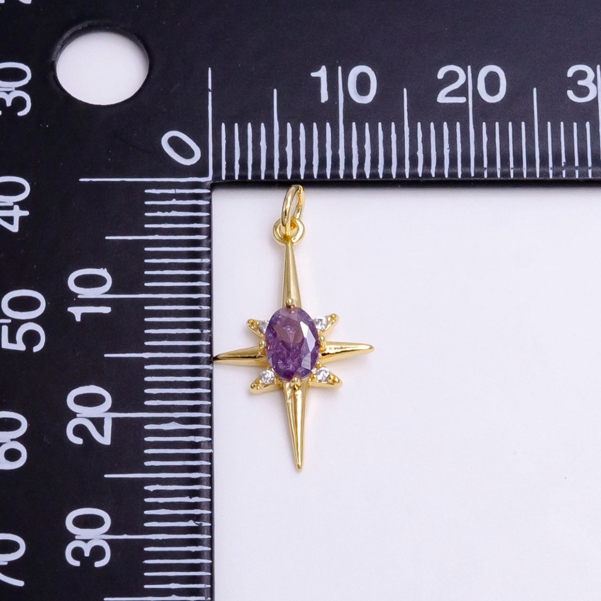 16K Gold Filled Purple CZ Celestial North Star Charm | N1172 - DLUXCA