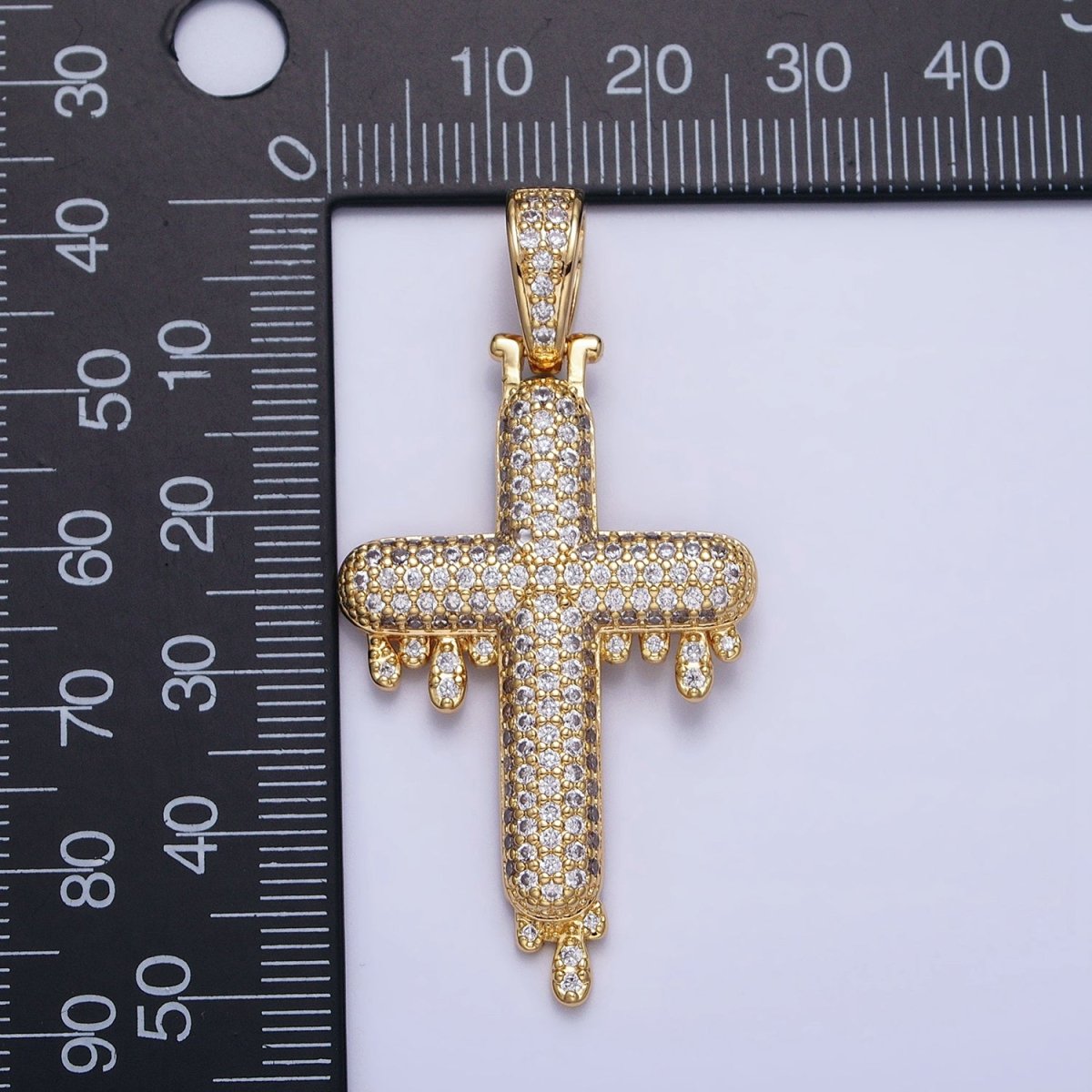 16K Gold Filled Religious Cross Micro Paved CZ Drip 50mm Pendant in Gold & Silver | AA377 AA378 - DLUXCA
