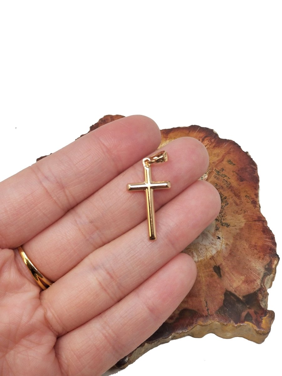 16K Gold Filled Religious Latin Cross Minimalist Christian Pendant | I095 - DLUXCA