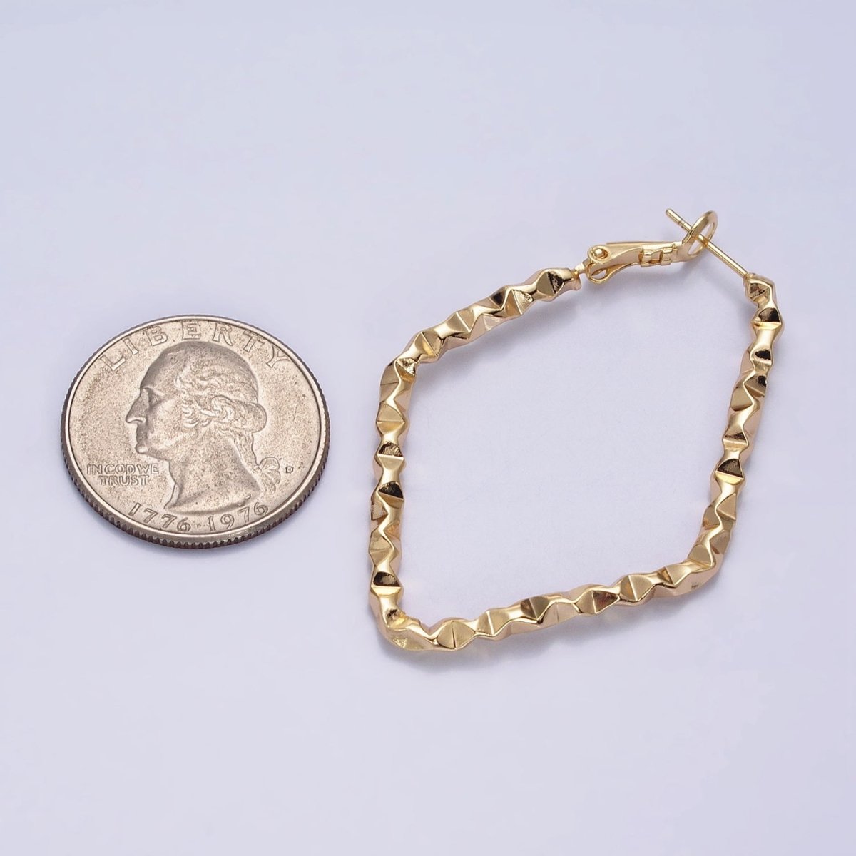 16K Gold Filled Rhombus Dented Geometric Hinge Hoop Earrings in Gold & Silver | AB1488 AB1489 - DLUXCA