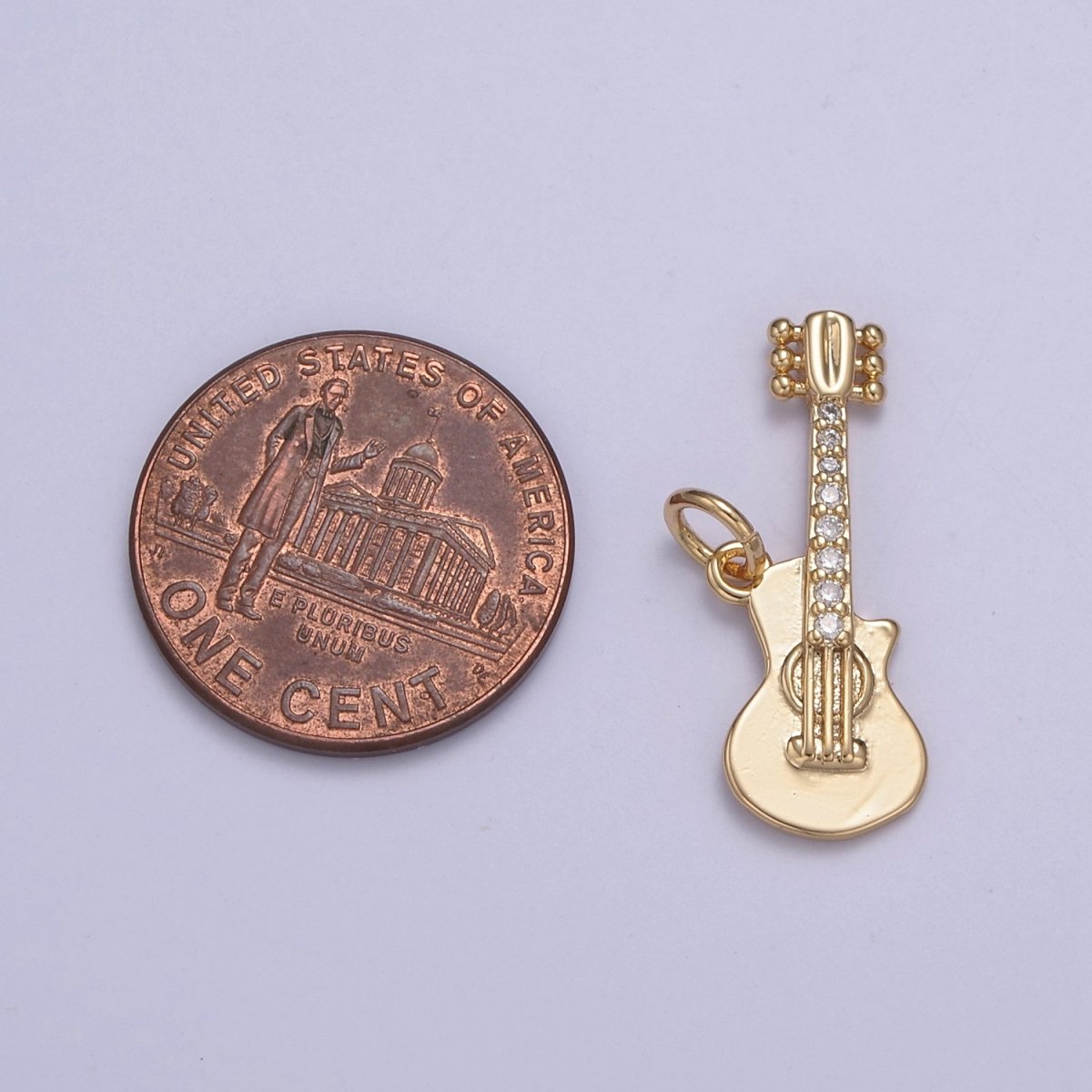 16k Gold Filled Rock n Roll Tiny Guitar Charm Musician Guitarist with CZ Pendant Necklace N-429 - DLUXCA