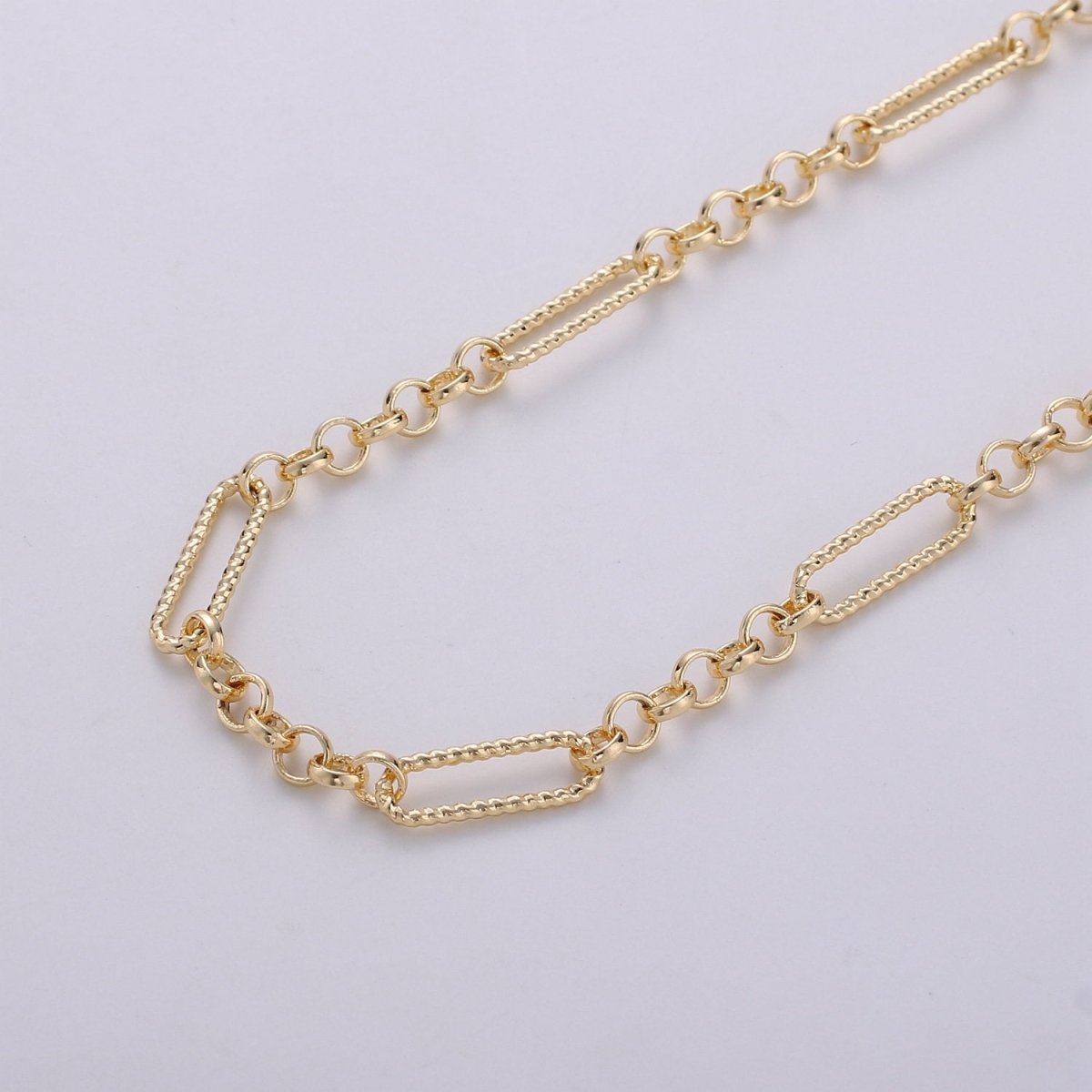 16K Gold Filled Rolo Figaro Long and Short Fancy Chain, 3X14mm Sold By Yard, Bracelet, Necklace Chain Supply Component | ROLL-264 Clearance Pricing - DLUXCA