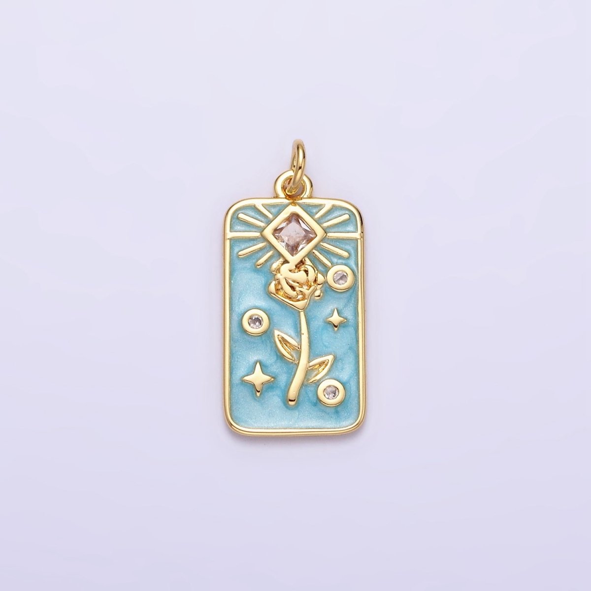 16K Gold Filled Rose Flower Clear Rhombus White, Pink, Blue Sparkly Enamel Tag Charm | AC1362 - AC1367 - DLUXCA