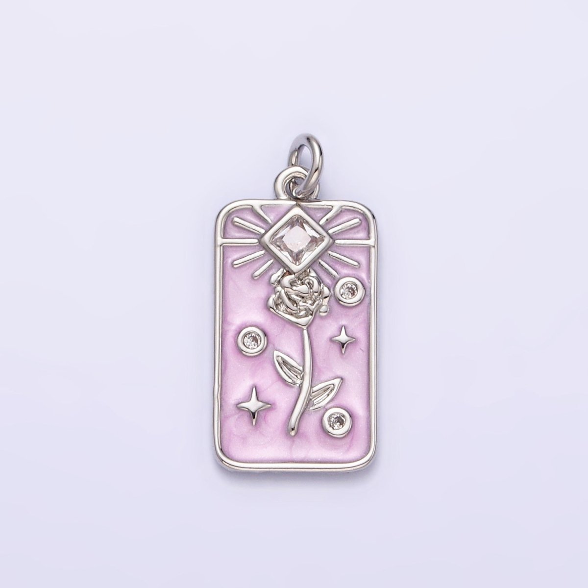 16K Gold Filled Rose Flower Clear Rhombus White, Pink, Blue Sparkly Enamel Tag Charm | AC1362 - AC1367 - DLUXCA
