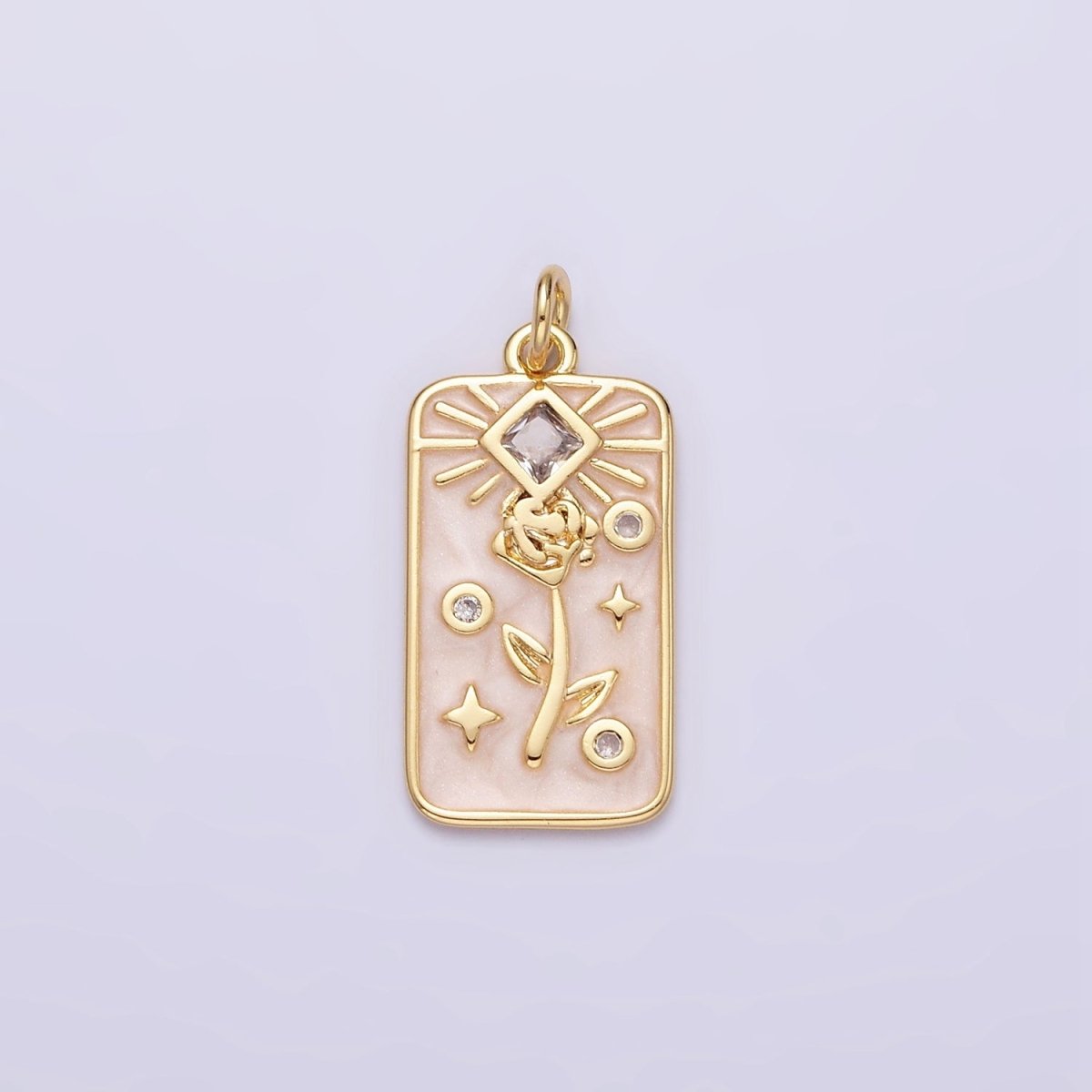 16K Gold Filled Rose Flower Clear Rhombus White, Pink, Blue Sparkly Enamel Tag Charm | AC1362 - AC1367 - DLUXCA