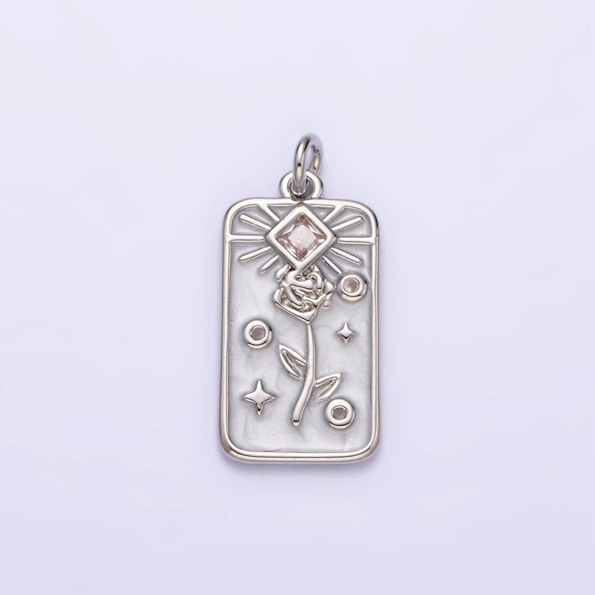 16K Gold Filled Rose Flower Clear Rhombus White, Pink, Blue Sparkly Enamel Tag Charm | AC1362 - AC1367 - DLUXCA