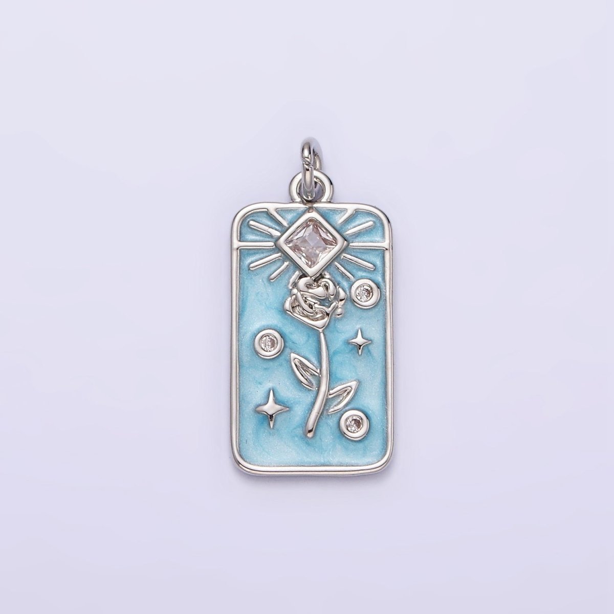 16K Gold Filled Rose Flower Clear Rhombus White, Pink, Blue Sparkly Enamel Tag Charm | AC1362 - AC1367 - DLUXCA