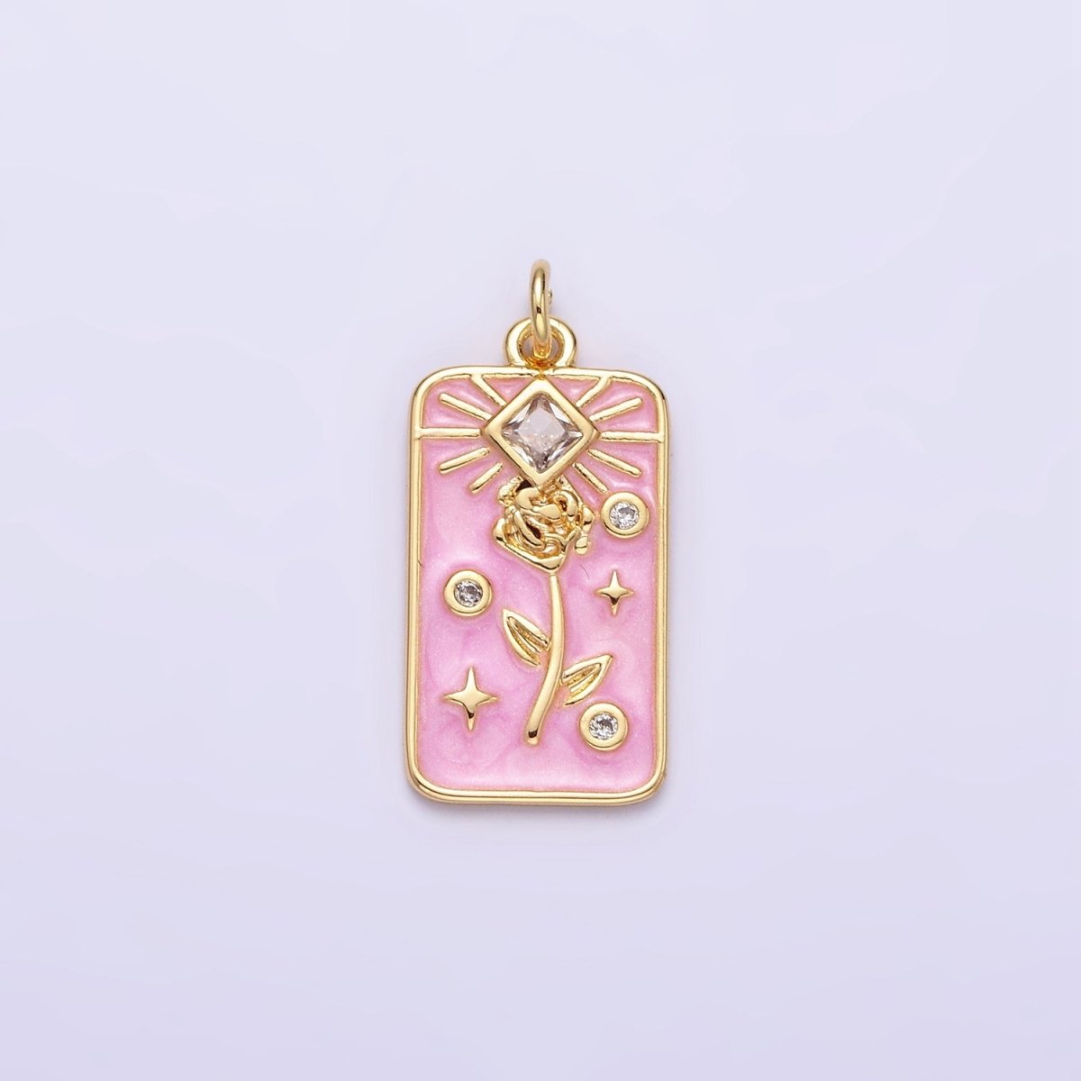 16K Gold Filled Rose Flower Clear Rhombus White, Pink, Blue Sparkly Enamel Tag Charm | AC1362 - AC1367 - DLUXCA