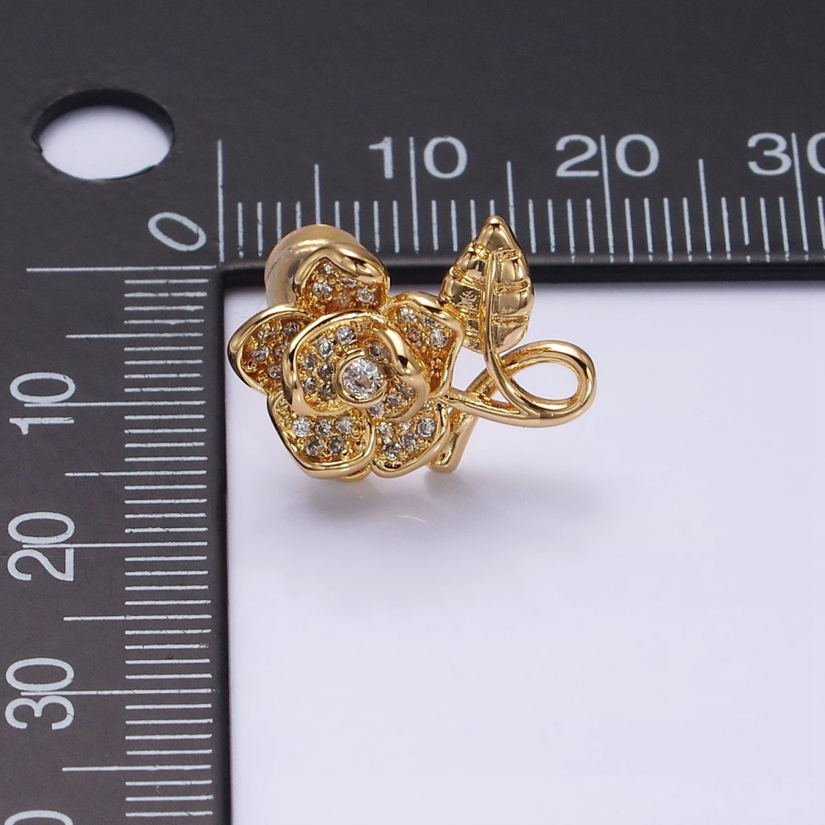 16K Gold Filled Rose Flower Mature Micro Paved CZ Stud Earrings in Gold & Silver | AD1259 AD1260 - DLUXCA