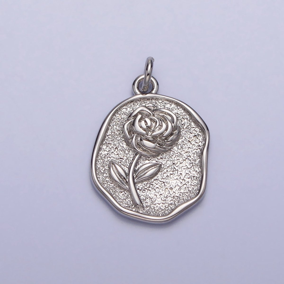 16K Gold Filled Rose Flower Textured Oval Charm in Gold & Silver | AC009 AC265 - DLUXCA