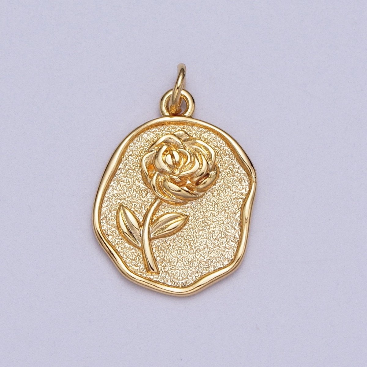 16K Gold Filled Rose Flower Textured Oval Charm in Gold & Silver | AC009 AC265 - DLUXCA