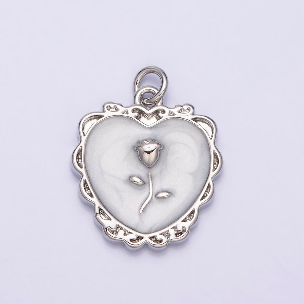 16K Gold Filled Rose Flower White, Pink, Blue Sparkly Enamel Heart Charm | AC1099 - AC1104 - DLUXCA