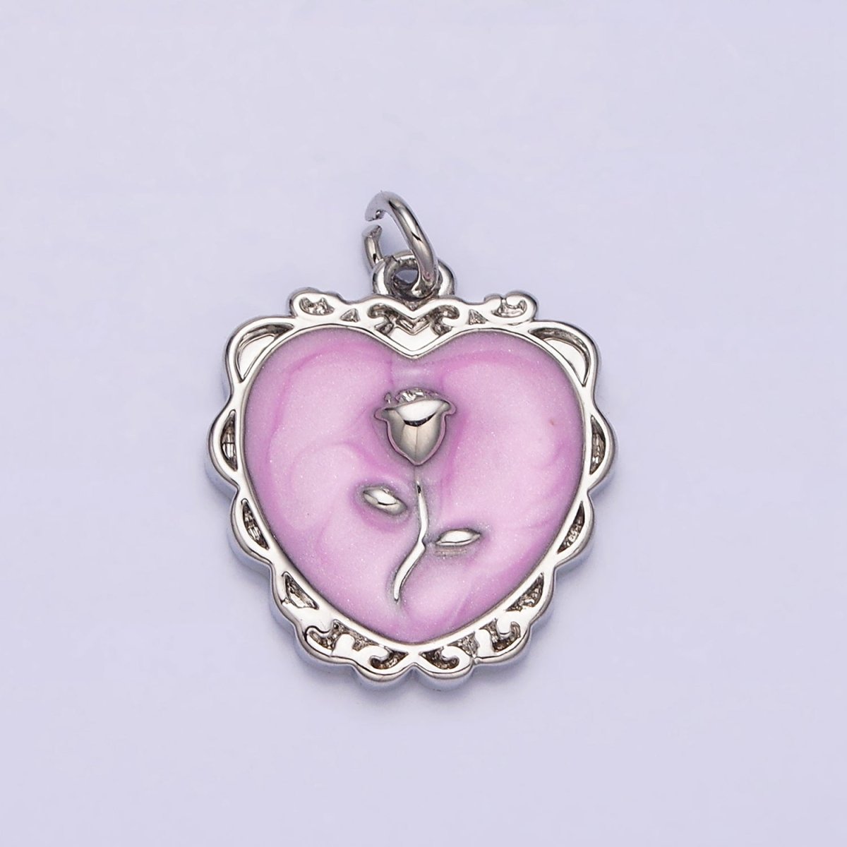 16K Gold Filled Rose Flower White, Pink, Blue Sparkly Enamel Heart Charm | AC1099 - AC1104 - DLUXCA