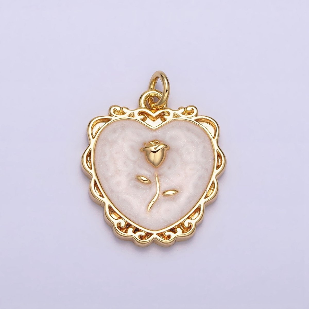 16K Gold Filled Rose Flower White, Pink, Blue Sparkly Enamel Heart Charm | AC1099 - AC1104 - DLUXCA