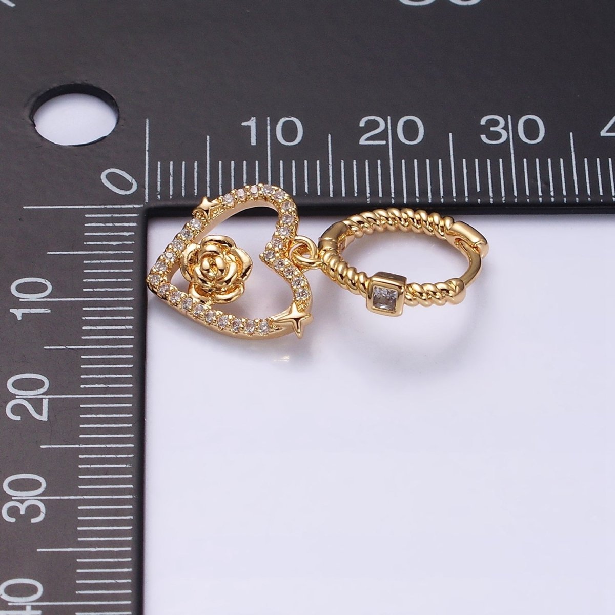 16K Gold Filled Rose Star Open Micro Paved Drop Twisted Heart CZ Huggie Earrings in Gold & Silver | AD1128 AD1129 - DLUXCA