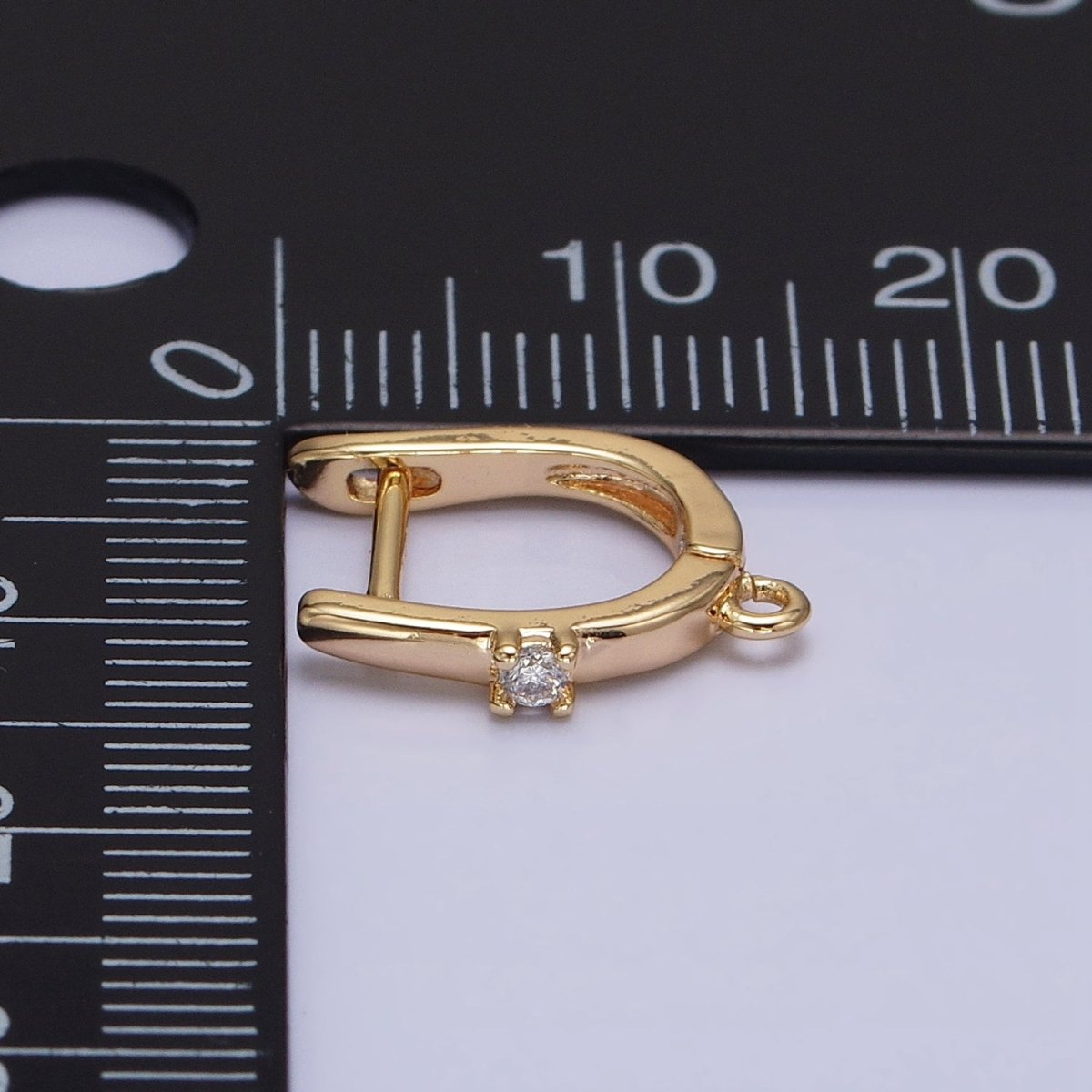 16K Gold Filled Round Clear CZ Open Loop 14.5mm English Lock Earrings in Gold & Silver | Z-239 Z-240 - DLUXCA