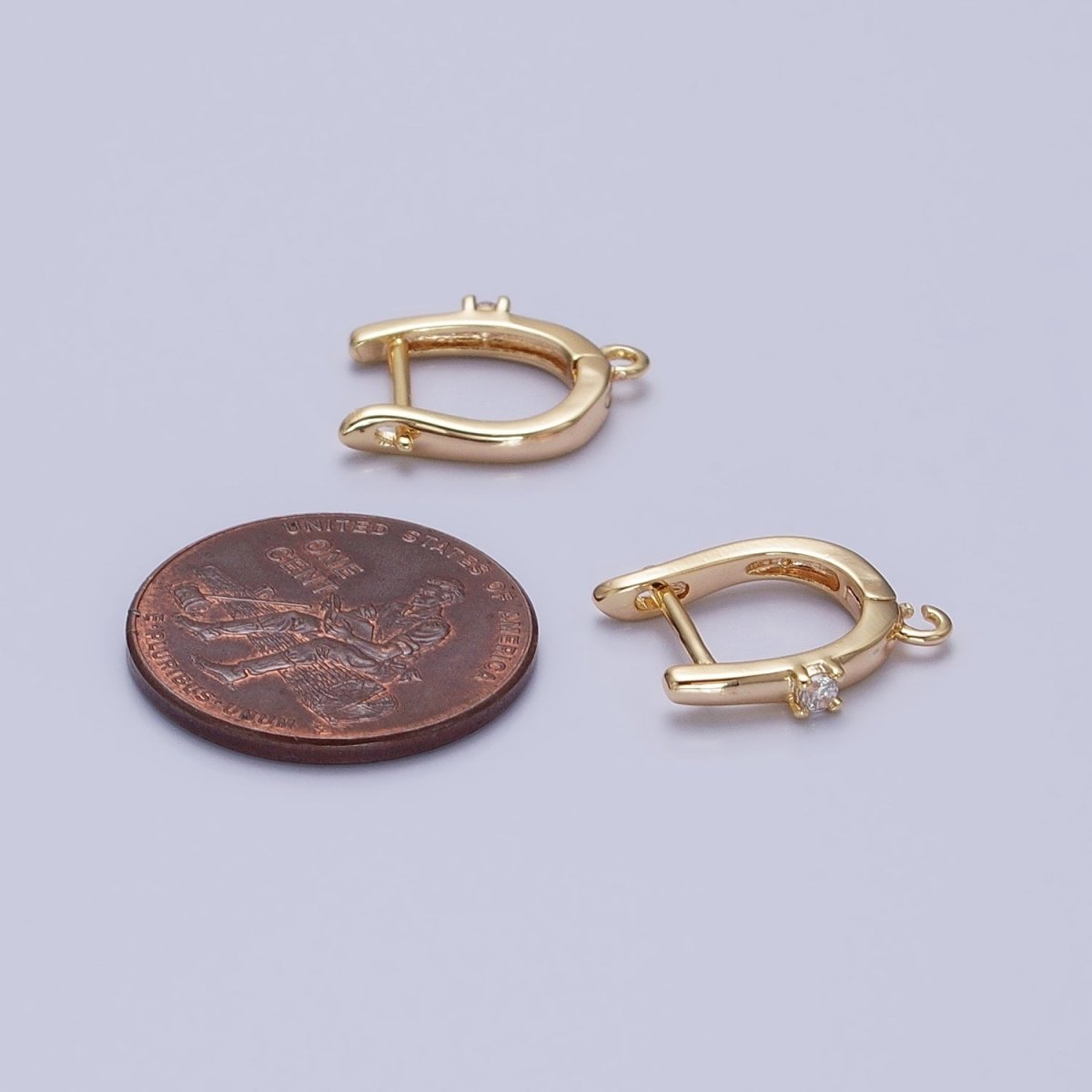 16K Gold Filled Round Clear CZ Open Loop 14.5mm English Lock Earrings in Gold & Silver | Z-239 Z-240 - DLUXCA
