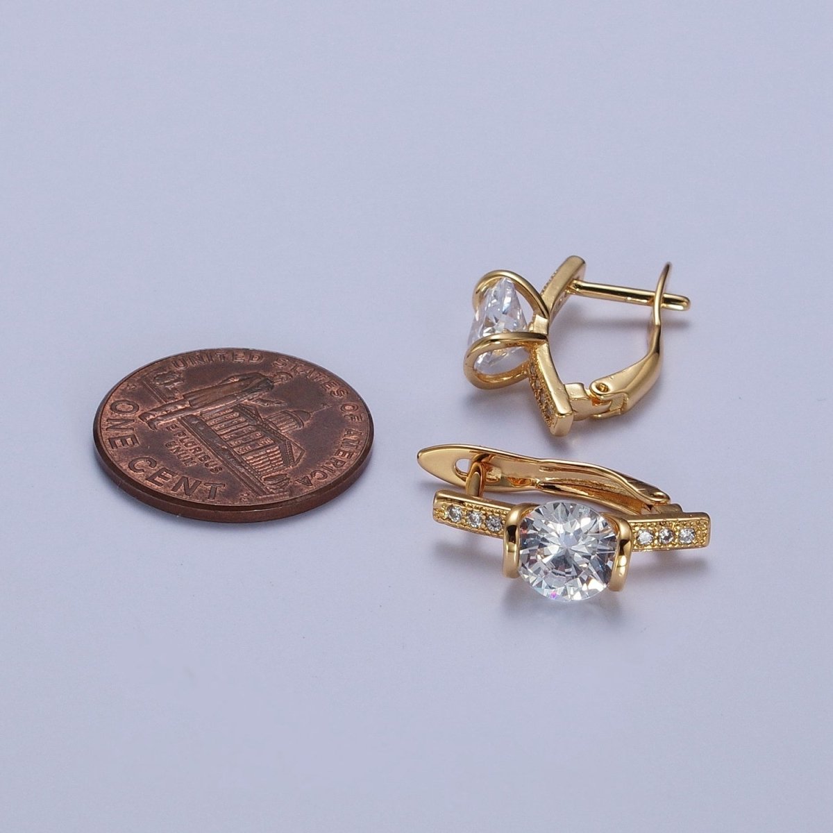 16K Gold Filled Round Cubic Zirconia Center Micro Paved Latch Back Earrings | X-851 - DLUXCA